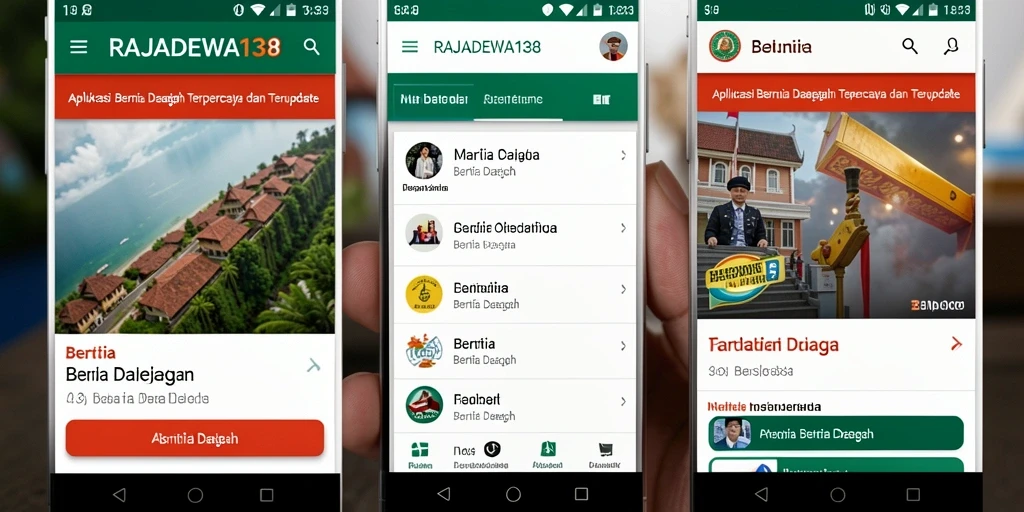 Tampilan antarmuka aplikasi RAJADEWA138 menampilkan berita daerah terkini.